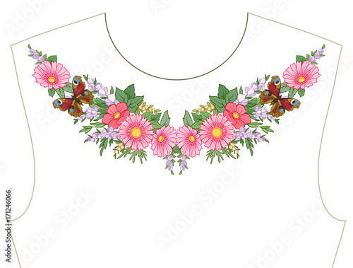 Embroidery for neckline, collar for T-shirt, blouse, shirt. Patt