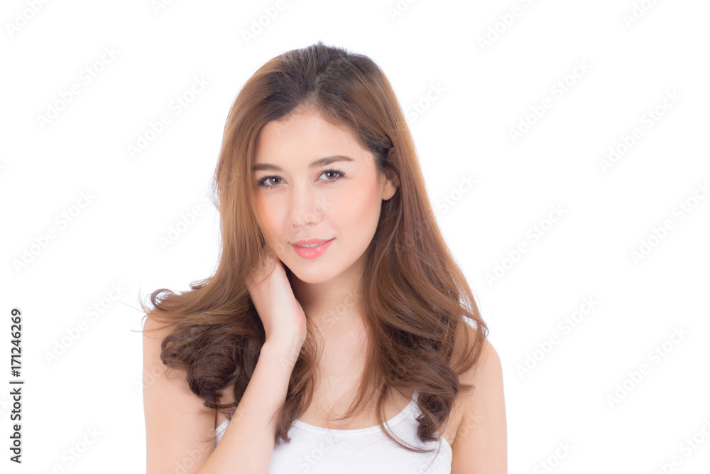 Beautiful girl with makeup, woman and skin care cosmetics concept / attractive asia girl on face isolated on white background. Beautiful girl with makeup, woman and skin care cosmetics concept / attractive asia girl on face isolated on white background.