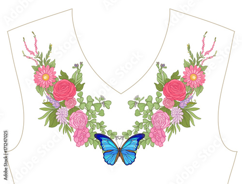 Embroidery for neckline, collar for T-shirt, blouse, shirt. Patt