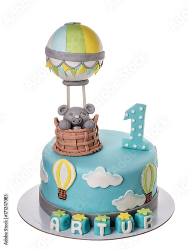 Decorative cake for the child on the birthday for the baby. photo