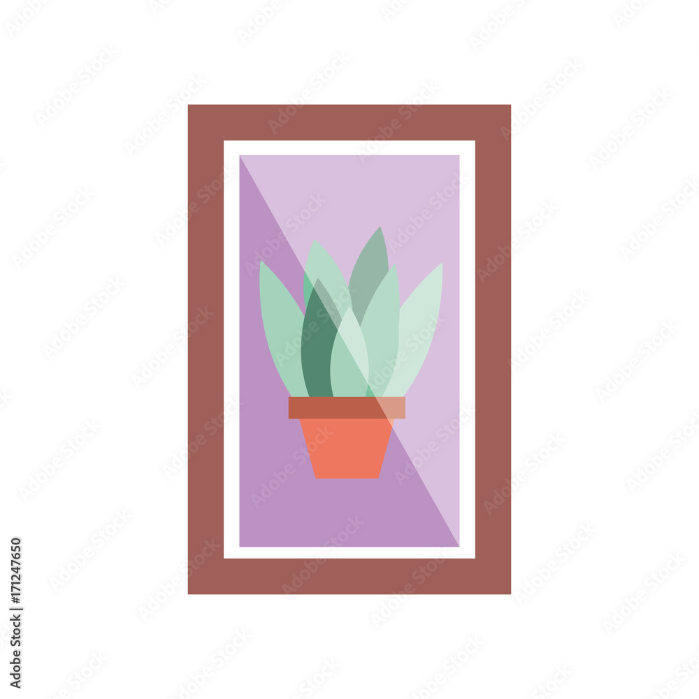 wooden frame with houseplant in vase decoration interior vector illustration