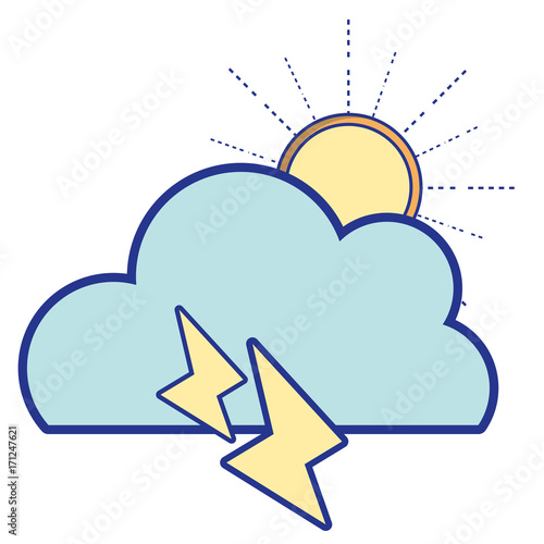 cute cloud with sun and thunder weather vector illustration