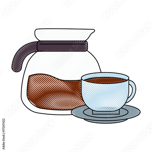 coffee pot and  cup icon over white background vector illustration