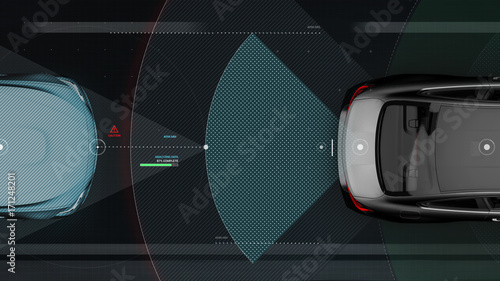Smart car sensors - futuristic concept (with grunge overlay) - 3D illustration photo