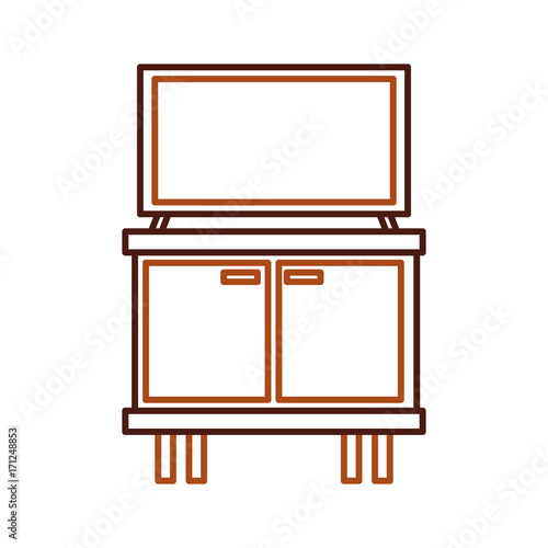 television on wooden table drawers furniture vector illustration