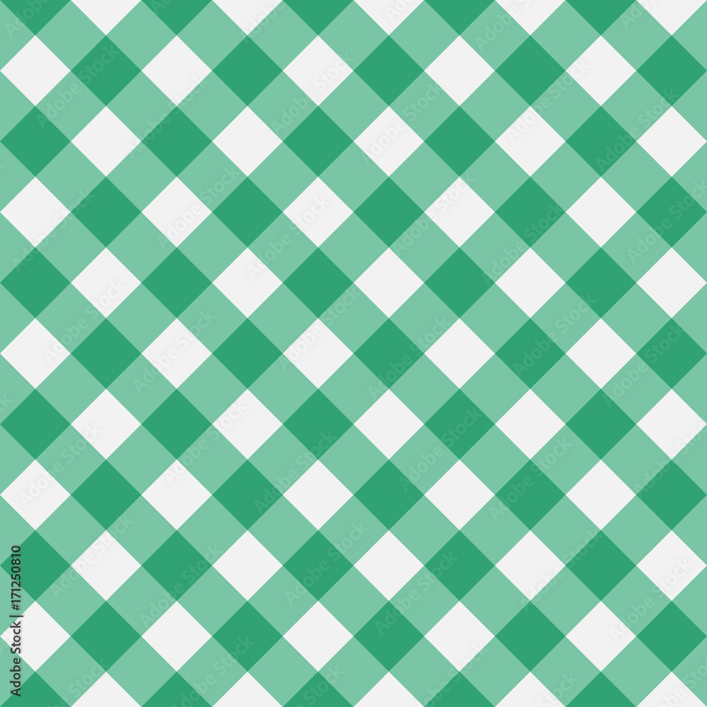 Green Gingham seamless pattern. Diagonal stripes. Texture from rhombus for plaid, tablecloths, clothes, shirts, dresses, paper, bedding, blankets and other textile products. Vector illustration. Green Gingham seamless pattern. Diagonal stripes. Texture from rhombus for plaid, tablecloths, clothes, shirts, dresses, paper, bedding, blankets and other textile products. Vector illustration.
