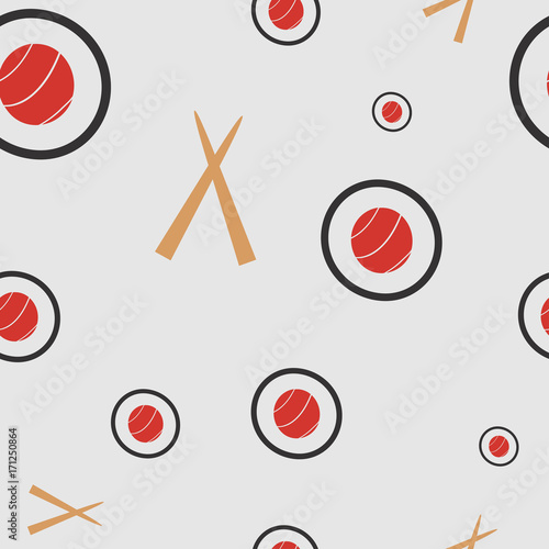 Seamless pattern with sushi and chopsticks for sushi. Suitable for wallpaper, background web pages and other printed materials. Vector illustration.