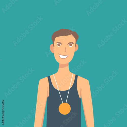 Athlete champion with medal, vector illustration