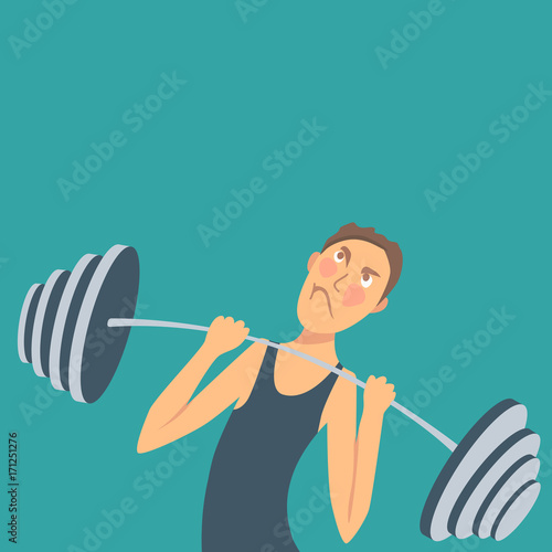 Weightlifter trying to lift the weight, vector illustration