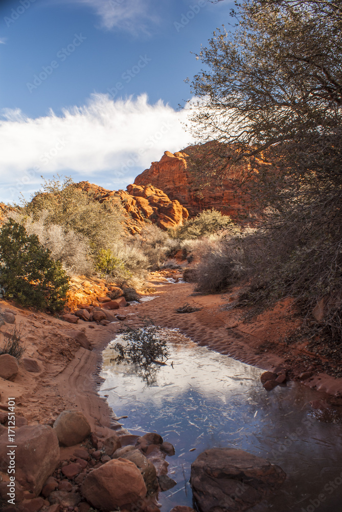 Ice and Navajo Sandstone in Snow Canyon Utah State Park Ice and Navajo Sandstone in Snow Canyon Utah State Park