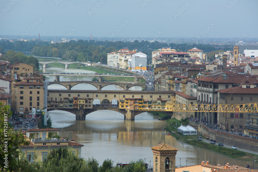 panorama of the city of florence, domes of the renaissance , bridge