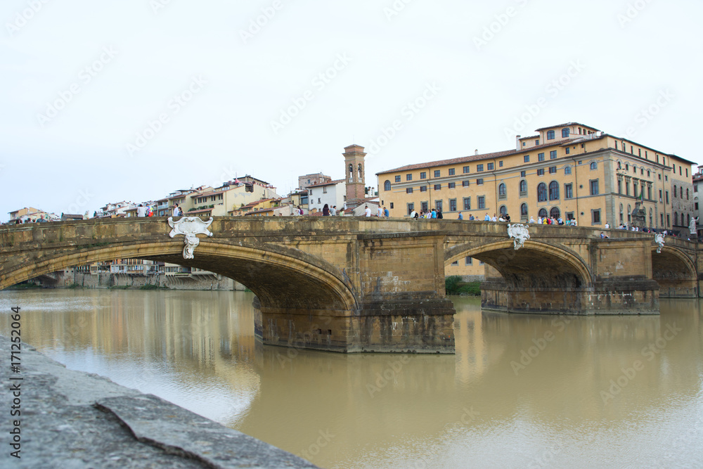 view of the river arno, bridges of florence in tuscany, renaissance