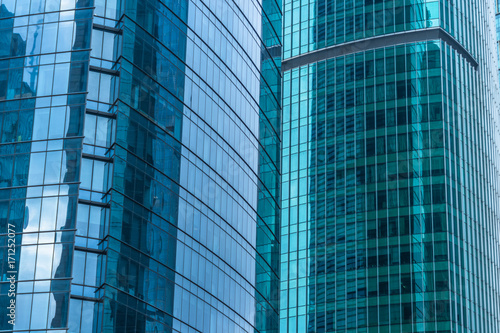 Close-Up of Modern Office Buildings in city of China.