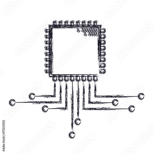 cpu microprocessor icon in blurred silhouette vector illustration