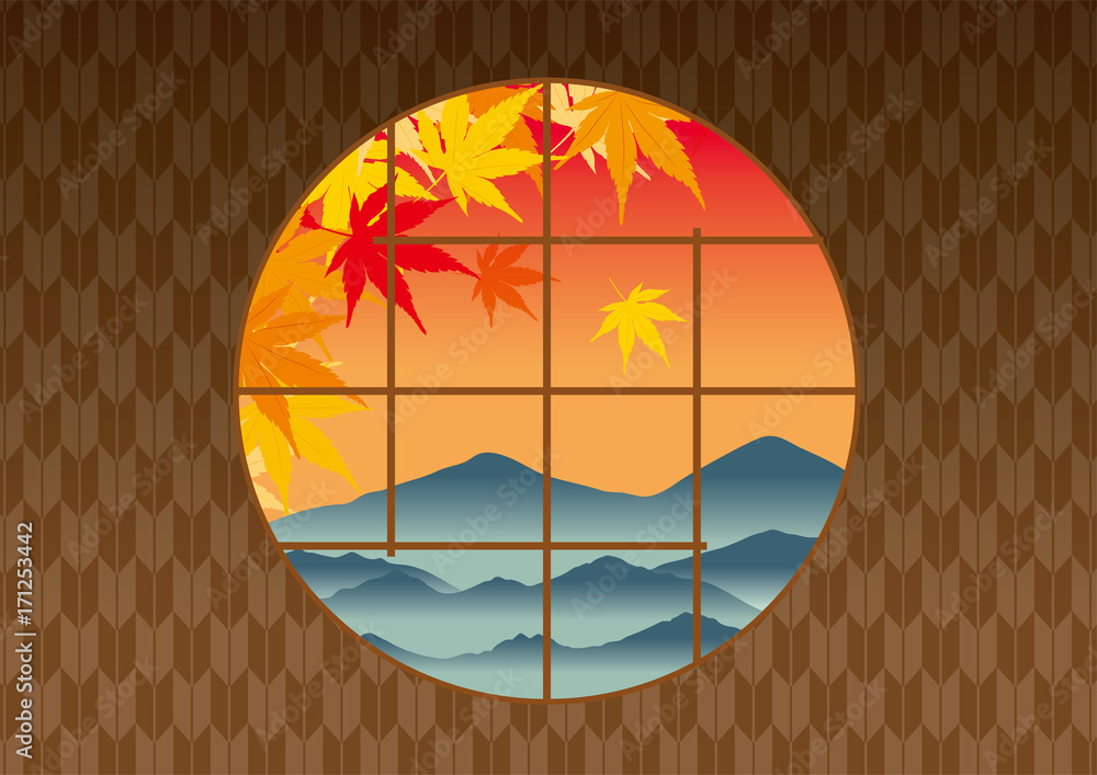 丸窓から見える秋の景色 イラスト Illustration Of Autumn Image Japanese Style Stock Vector Adobe Stock