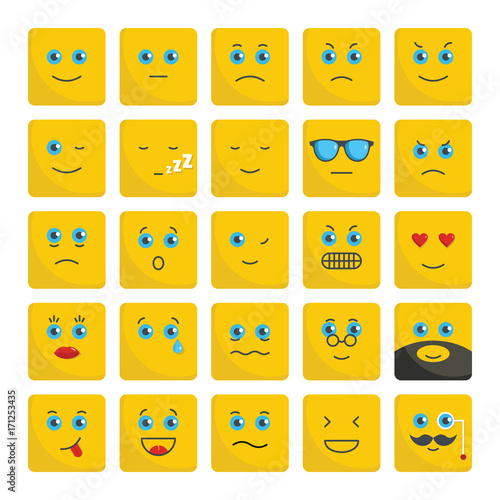 Emoticons set flat icons vector illustration for design and web isolated on white