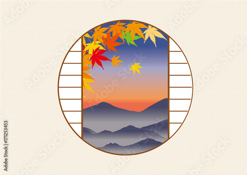 丸窓から見える秋の景色 イラスト Illustration Of Autumn Image Japanese Style Stock ベクター Adobe Stock