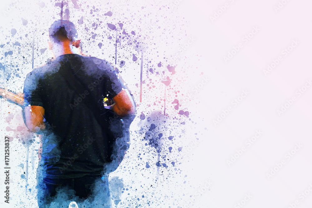 Fototapeta premium Abstract beautiful man playing Guitarist on music concert , Watercolor painting background and Digital illustration brush to art.