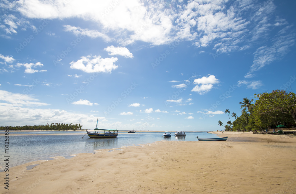 Tropical island beach and boats