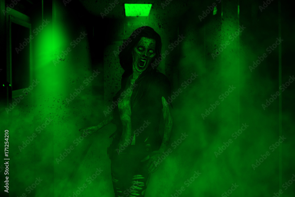 3d illustration of aggressive zombie woman,Horror background mixed media 3d illustration of aggressive zombie woman,Horror background mixed media