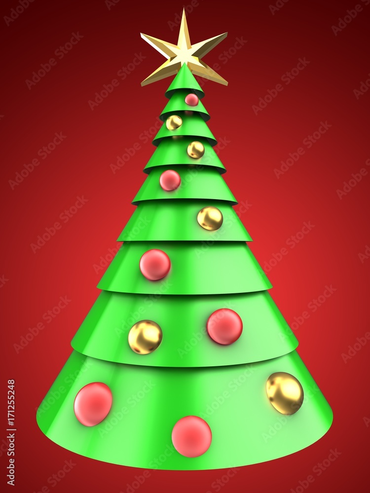3d light green Christmas tree over red 3d light green Christmas tree over red