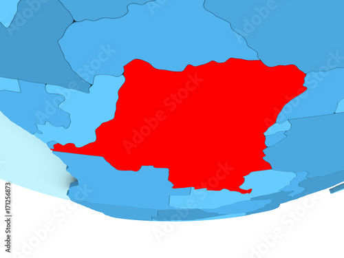 Democratic Republic of Congo in red on blue map