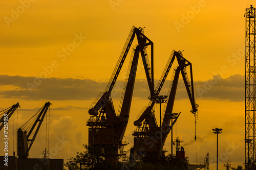 construction crane silhouette sunset sky 
