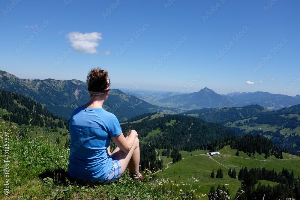 female hiker enjoying view in the german Alps