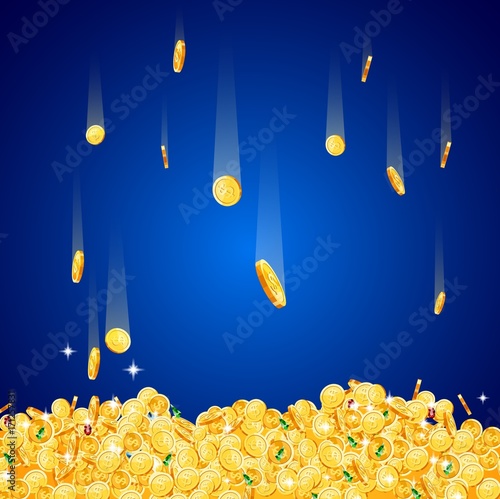 Falling down gold coins with dollar symbol. Vector  illustration