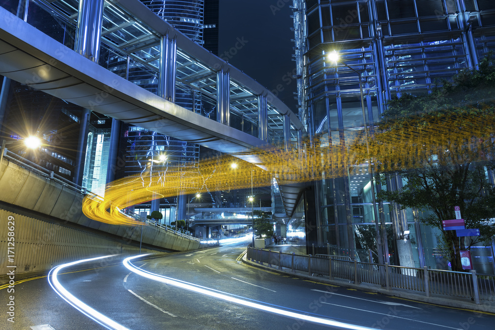 traffic in central district of Hong Kong city at night traffic in central district of Hong Kong city at night