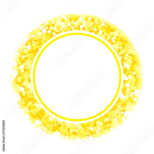 Golden, sunny stylish shining circular, round abstract banner on white background. Template for design and paste text. Bright, funny labels, cards, stickers. Vector illustration