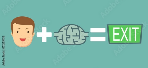 brains help to find a way out. Stock flat vector illustration.