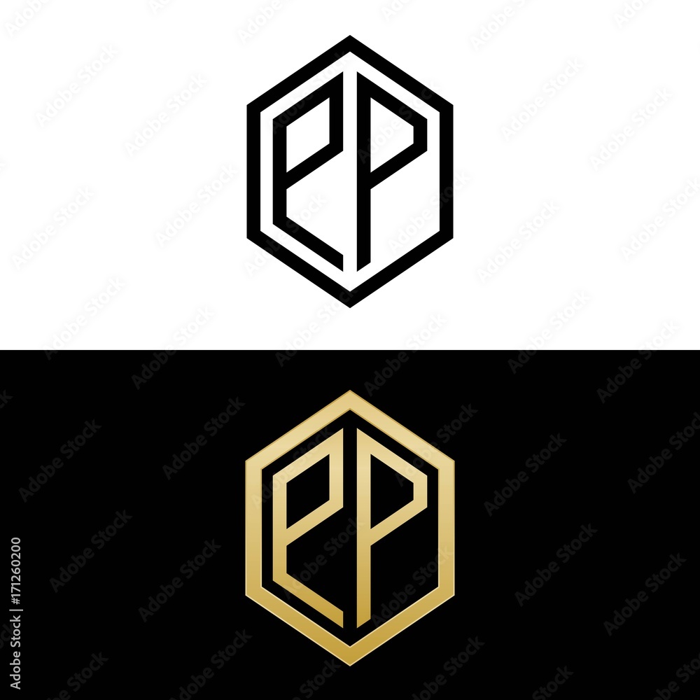 initial letters logo pp black and gold monogram hexagon shape vector initial letters logo pp black and gold monogram hexagon shape vector