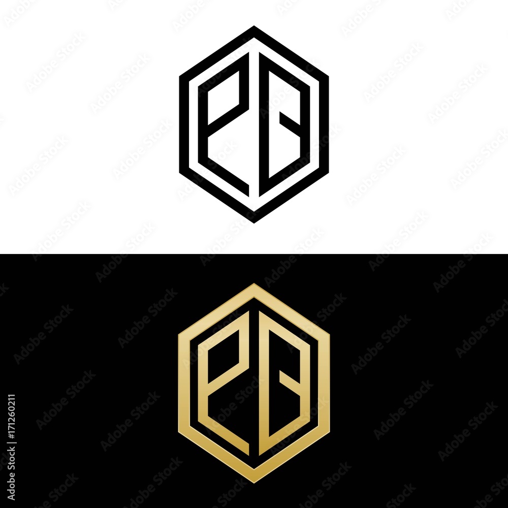 initial letters logo pq black and gold monogram hexagon shape vector initial letters logo pq black and gold monogram hexagon shape vector