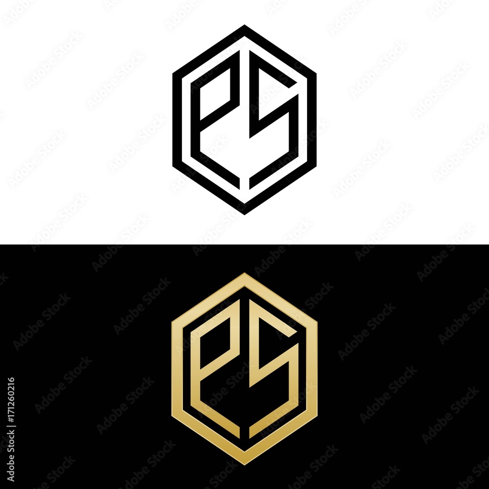 initial letters logo ps black and gold monogram hexagon shape vector initial letters logo ps black and gold monogram hexagon shape vector