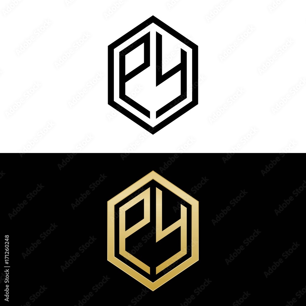 initial letters logo py black and gold monogram hexagon shape vector initial letters logo py black and gold monogram hexagon shape vector