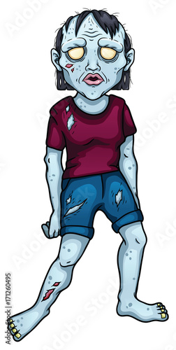 Limping cartoon zombie woman