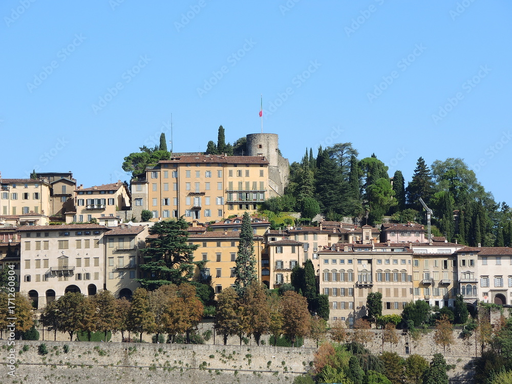 Bergamo. One of the beautiful city in Italy. Lombardia. Landscape on the old city during a wonderful blu day