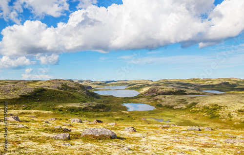 The lake system in the mountain tundra in northern Russia