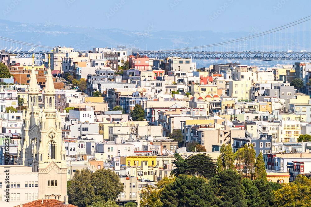 panoramic views of san francisco slope streets, california