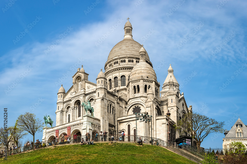 Paris, France - April 17, 2015: View of  Basilique Du Sacre Coeur in Monmartre