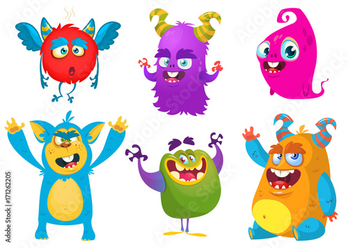 Cartoon Monsters. Vector set of cartoon monsters isolated. Design for print, party decoration, t-shirt, illustration