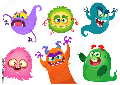 Cartoon Monsters. Vector set of cartoon monsters isolated. Design for print, party decoration, t-shirt, illustration © drawkman