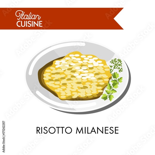 Risotto milanese with fresh parsley and dill on plate