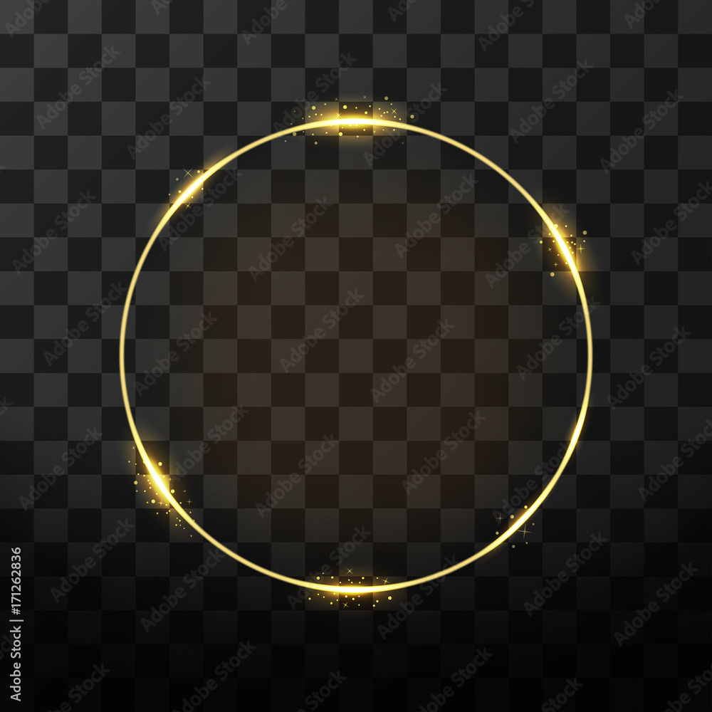 Vector golden frame with glow effect. Neon circle frame, golden ring ...