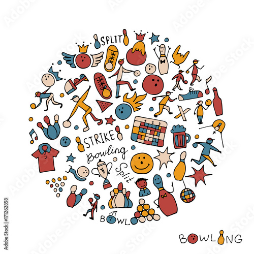 Bowling icons set, sketch for your design