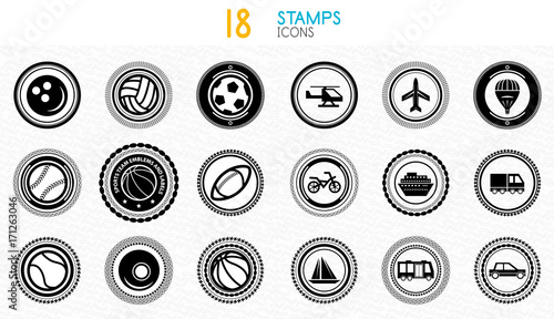 Collection of black and white stamps - quality and concept icons