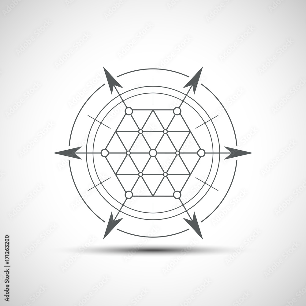 Fototapeta premium Sacred geometry element. Hexagonal element. Geometrical sign with shadow.