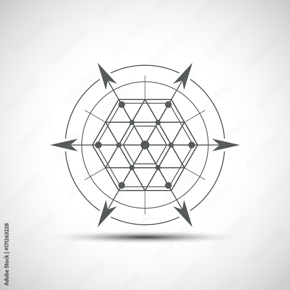 Sacred geometry element. Hexagonal element. Geometrical sign with shadow. Sacred geometry element. Hexagonal element. Geometrical sign with shadow.
