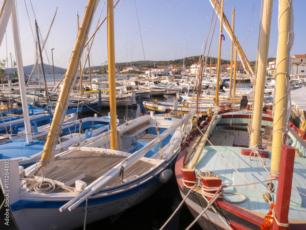 boats in the port of Betina Croatia coast
